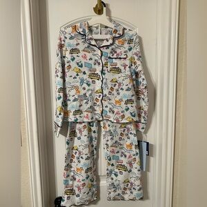 Roller Rabbit Kids White Pajama Set with Multicolor Travel Print